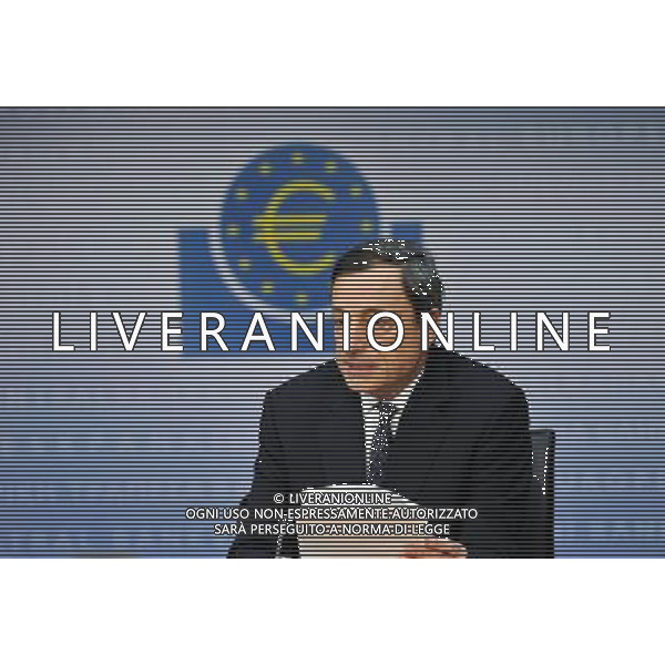 (111103) -- FRANKFURT, Nov. 3, 2011 () -- The European Central Bank (ECB) head Mario Draghi attends a news conference in Frankfurt, Germany, on Nov. 3, 2011. The European Central Bank (ECB) surprisingly cut its benchmark interest rate from 1.50 percent to 1.25 percent on Thursday, in a bid to calm markets over fears that Greece could drop out of the eurozone. (/Ma Ning) (lr) AG ALDO LIVERANI S A S ONLY ITALY
