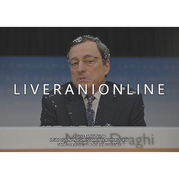 (111103) -- FRANKFURT, Nov. 3, 2011 () -- Mario Draghi, president of the European Central Bank (ECB), attends his first press conference as ECB chief in Frankfurt, Germany, Nov. 3, 2011. ECB unexpectedly cut its benchmark interest rates to calm market turmoil on Thursday, as its new president warned the eurozone are facing \'particularly high uncertainties and intensified downside risks.\' (/Ma Ning) AG ALDO LIVERANI S A S ONLY ITALY