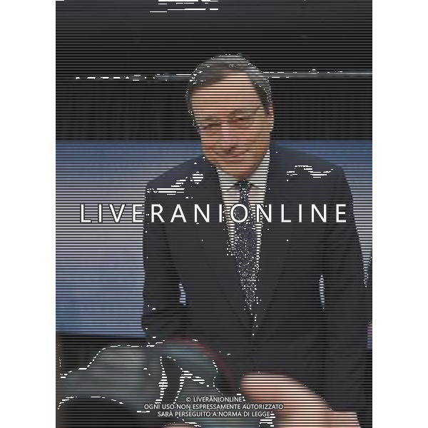 (111103) -- FRANKFURT, Nov. 3, 2011 () -- Mario Draghi, president of the European Central Bank (ECB), attends his first press conference as ECB chief in Frankfurt, Germany, Nov. 3, 2011. ECB unexpectedly cut its benchmark interest rates to calm market turmoil on Thursday, as its new president warned the eurozone are facing \'particularly high uncertainties and intensified downside risks.\' (/Ma Ning) AG ALDO LIVERANI S A S ONLY ITALY