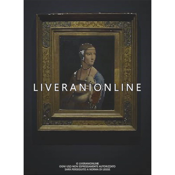 Londra - National Gallery Dipinto di Leonardo Da Vinci \'La Dama con ermellino\' ( 1489 -1490) . Il tema del ritratto viene identificato come Cecilia Gallerani, e fu probabilmente dipinta in un tempo in cui era l\'amante di Ludovico Sforza, duca di Milano, e Leonardo era al servizio del Duca. Il dipinto  uno dei soli quattro ritratti femminili dipinti da Leonardo, le altre sono la Gioconda, il ritratto di Ginevra Benci de \'La belle Ferronnire\' © FACUNDO ARRIZABALAGA - Photoshot- Ag. Aldo Liverani sas ITALY ONLY 