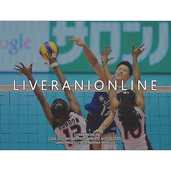 (111108) -- HIROSHIMA, Nov. 8, 2011 () -- Zhang Lei(Back) of China spikes the ball during the match against Dominica at the 2011 Women\'s Volleyball World Cup in Hiroshima, Japan, on Nov. 8, 2011. (/Ji Chunpeng) (ql) ©AG ALDO LIVERANI SAS GIAPPONE-HIROSHIMA-WOMEN\'S VOLLEYBALL WORLD CUP-CHINA VS REPUBBLICA DOMENICA - ITALY ONLY -