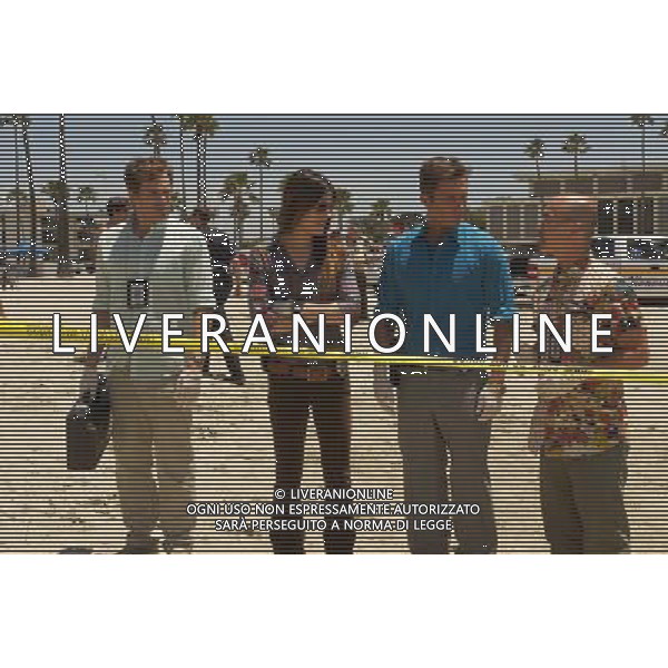 Michael C. Hall as Dexter, Jennifer Carpenter as Debora Morgan, Desmond Harrington as Joey Quinn, and C.S. Lee as Vince Masuka (Season 6, episode 1) - © LFI/Photoshot - Ag. Aldo Liverani sas ITALY ONLY SERIE TV: \' DEXTER\' STAGIONE 6 EPISODIO 2