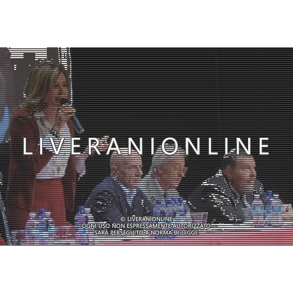 MILANO 12/11/2011 TEATRO MANZONI VIA MANZONI MANIFESTAZIONE DI GIULIANO FERRARA CONTRO IL GOVERNO TECNICO DI MARIO MONTI E A FAVORE DELLE ELEZIONI NELLA FOTO DANIELA SANTANCHE\', PAOLO SALLUSTI, VITTORIO FELTRI E GIULIANO FERRARA FOTO ROMANO/AG ALDO LIVERANI