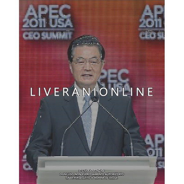 (111112) -- HONOLULU, Nov. 12, 2011 () -- Chinese President Hu Jintao delivers keynote speech during the CEO summit of the Asia-Pacific Economic Cooperation (APEC) in Honolulu, Hawaii, the United States, on Nov. 12, 2011. (/Huang Jingwen) (cl) ©photoshot/Agenzia Aldo Liverani Sas - ITALY ONLY - Assemblea dei leaders economici dell\'APEC a Honolulu, Stati Uniti, 12 novembre 2011.