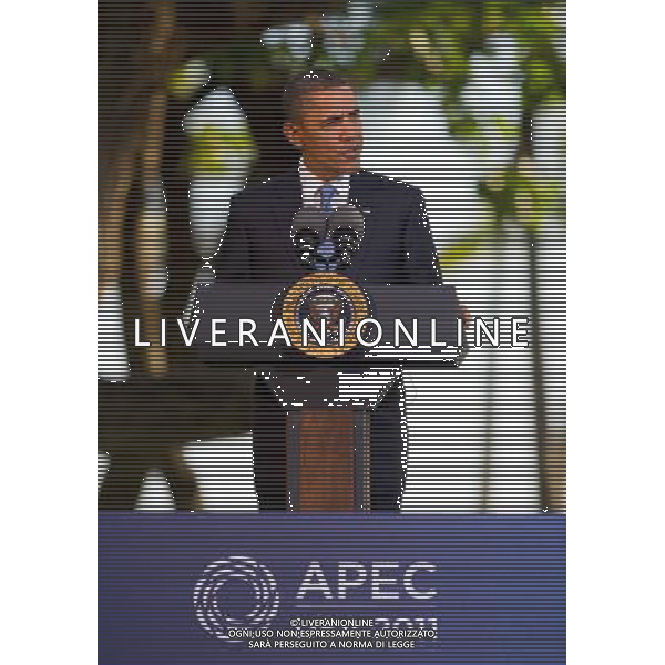 (111114) -- HONOLULU, Nov. 14, 2011 () -- U.S. President Barack Obama speaks during a press conference after concluding the 19th Asia-Pacific Economic Cooperation (APEC) Informal Leadership Meeting in Honolulu, Hawaii, on Nov. 13, 2011. (/Yang Lei) (dtf) ©photoshot/Agenzia Aldo Liverani Sas - ITALY ONLY - 19ma Assemblea dei leaders economici dell\'APEC (Asia-Pacific Economic Cooperation) a Honolulu , Hawaii, Stati Uniti, 13 novembre 2011. 