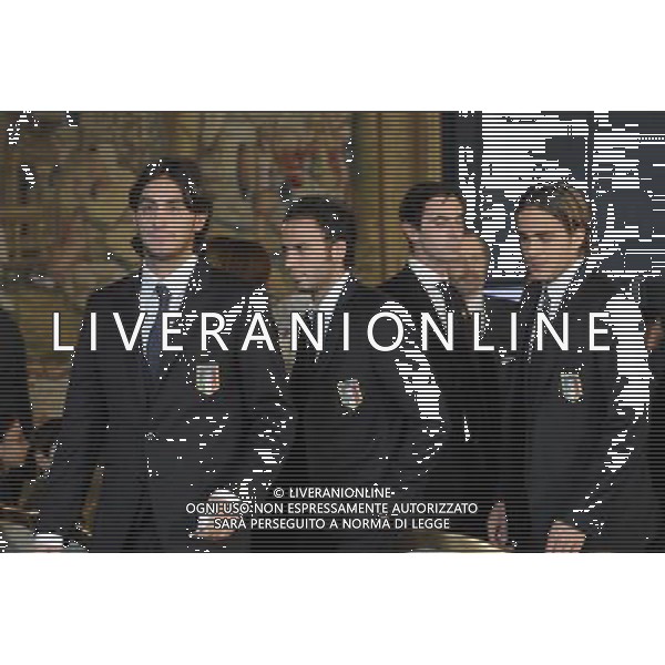 Gli Azzurri della Nazionale Italiana di Calcio vengono ricevuti dal Presidente della repubblica Giorgio Napolitano al Quirinale 15/11/2011 nella foto Alberto Aquilani, Giampaolo Pazzini e Alessandro Matri ©Corradetti/Agenzia Aldo Liverani Sas 