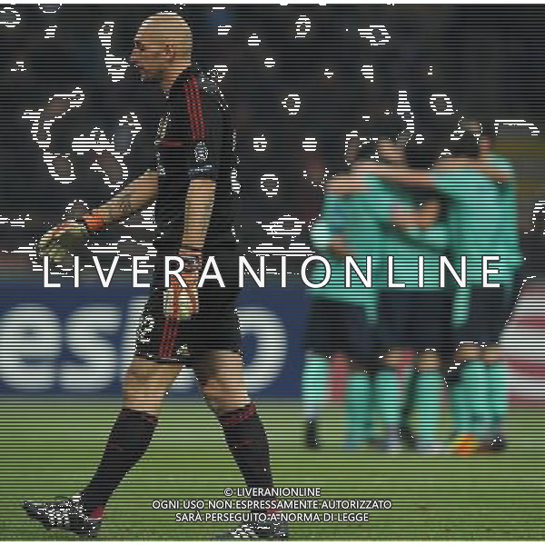 UEFA Champions League 2011/2012 Gruppo H Milano - 23.11.2011 Milan-Barcellona Nella Foto:delusione abbiati-xavi esulta /Ph.Vitez-Ag. Aldo Liverani