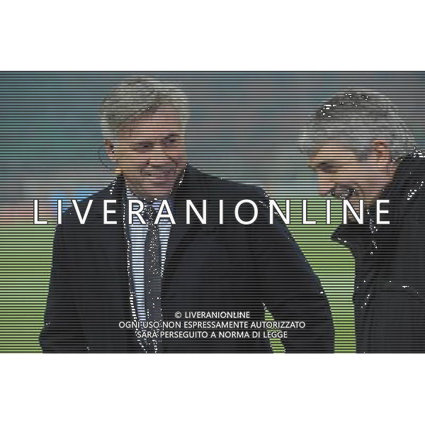 UEFA Champions League - Fase a Gironi 5Á giornata Gruppo H Milano 23-11-2011 Milan - Barcellona nella foto: l\'ex allenatore del Milan Carlo Ancelotti a SX e l\'ex calciatore Paolo Rossi opinionisti per la televisione foto Roberto Garavaglia - ag. Aldo Liverani sas