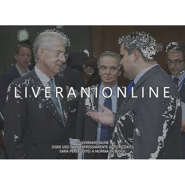 (111130) -- BRUSSELS, Nov. 30, 2011 () -- Italy\'s Prime Minister and Finance Minister Mario Monti (L, front) talks with Dutch Finance Minister Jan Kees de Jager (R, front) before an EU Finance Ministers\' meeting at EU headquarters in Brussels on Nov. 30, 2011. (/Thierry Monasse) (ypf) - Xinhua/Photoshot - ag. aldo liverani sas ITALY ONLY BRUXELLES - MEETING DEI MINISTRI DELLA FINANZA DELL\'EUROZONE