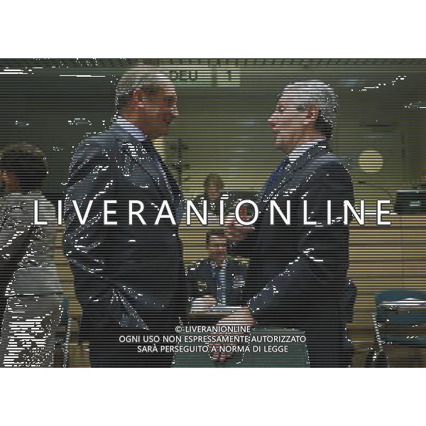 (111130) -- BRUSSELS, Nov. 30, 2011 () -- French Defence Minister Gerard Longuet (L) speaks with his Italian counterpart Giampaolo Di Paola before an EU defence ministers\' meeting at EU headquarters in Brussels, capital of Belgium, Nov. 30, 2011. (/Zhou Lei) (ypf) - Xinhua/Photoshot - ag. aldo liverani sas ITALY ONLY BRUXELLES - MEETING DEI MINISTRI DELLA FINANZA DELL\'EUROZONE