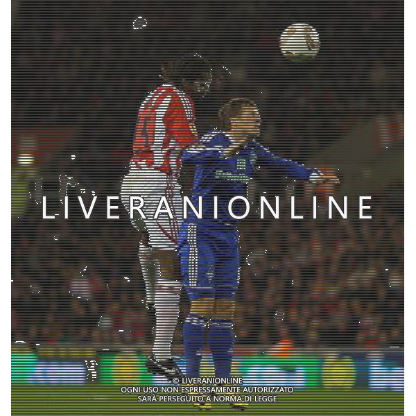 Stoke\'s Salif Diao outjumps Kiev\'s Oleksandr Aliiev Football - UEFA Europa League Group E - Stoke City v Dynamo Kiev - Thu 01 Dec 2011 - Britannia Stadium - Stoke © CameraSport - 43 Linden Ave. Countesthorpe. Leicester. England. LE8 5PG - Tel: +44 (0) 116 277 4147 - admin@camerasport.com - www.camerasport.com EUROPA LEAGUE STOKE CITY - DYNAMO KIEV ©AG ALDO LIVERANI SAS ITALY ONLY *** Local Caption *** .