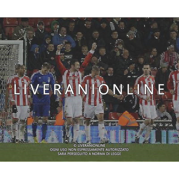 Stoke\'s City\'s players celebrate at the end of the game Football - UEFA Europa League Group E - Stoke City v Dynamo Kiev - Thu 01 Dec 2011 - Britannia Stadium - Stoke © CameraSport - 43 Linden Ave. Countesthorpe. Leicester. England. LE8 5PG - Tel: +44 (0) 116 277 4147 - admin@camerasport.com - www.camerasport.com EUROPA LEAGUE STOKE CITY - DYNAMO KIEV ©AG ALDO LIVERANI SAS ITALY ONLY *** Local Caption *** .