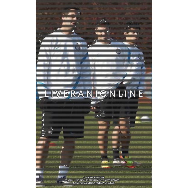 APPIANO GENTILE COMO 06/12/2011 ALLENAMENTO INTER IN VISTA DELLA SFIDA DI CHAMPIONS LEAGUE INTER CSKA MOSCA NELLA FOTO CHIVU - ZARATE - COUTINHO PH.FIOCHI/ALDO LIVERANI