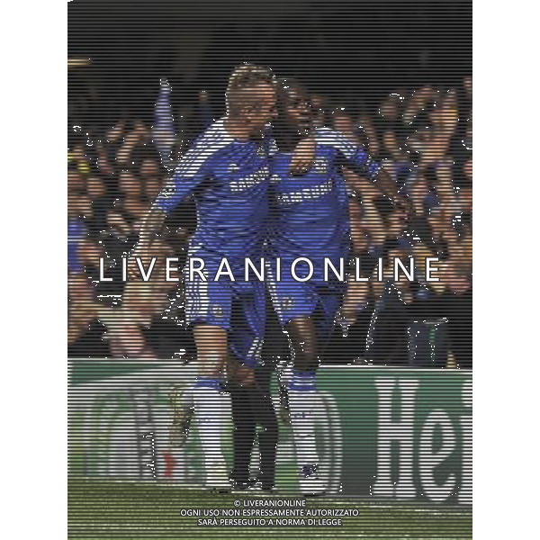 ©Sean Ryan å© IPS/å© Sean Ryan /IPS/MAXPPP - 06/12/2011 ; Chelsea, London ; UK - Ramires (R) of Chelsea celebrates his goal with Raul Meireles..Chelsea v Valencia, .Champions League,.Group E,.Stamford Bridge, London. UK. .6/12/11,.photo: Sean Ryan / IPS Photo Agency.. mobile: 07971 400 939.Address: Thatched Cottage,Wretham,.Thetford, Norfolk IP24 1RH Office tel: 01953 499 403.. ******************* UK OUT ******************* *** Local Caption *** .
