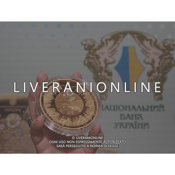 (111227) -- KIEV, Dec. 27, 2011 () -- A commemorative coin for the UEFA EURO-2012 football tournament is displayed during it\'s presentation in the Olympic National Sports Complex in Kiev, capital of Ukraine, Dec. 27, 2011. (/Olga Tarnavskaya) ©photoshot/Agenzia Aldo Liverani Sas - ITALY ONLY - Presentazione della moneta commemorativa per gli Europei di calcio UEFA EURO 2012 presso il Complesso Olimpico Nazionale dello Sport a Kiev, capitale dell\'Ucraina, 27 dicembre 2011 