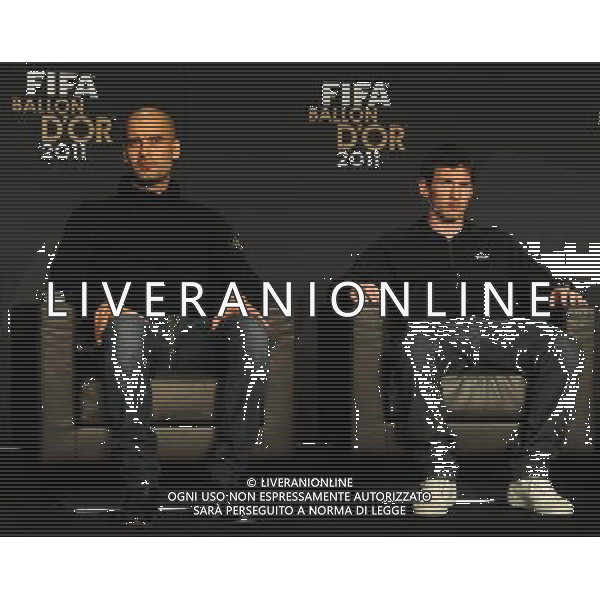 FIFA Ballon d\'Or 2011 Zurigo (Svizzera) - 09.01.2012 Nella Foto:Pep Guardiola-Lionel Messi /Ph.Vitez-Ag. Aldo Liverani ZURIGO - CONFERENZA STAMPA \' PALLONE D\'ORO 2011\'