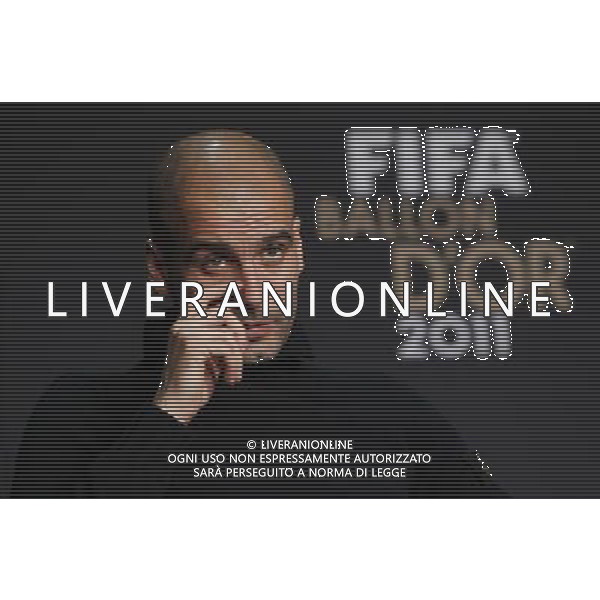 (120109) -- ZURICH, Jan. 9, 2012 () -- Barcelona\'s coach Pep Guardiola, nominee for FIFA Men\'s Football Coach of the Year Award, attends a press conference ahead of the FIFA Ballon d\'Or Gala 2012 at the congress hall in Zurich, Switzerland, Jan. 9, 2012. (/Zhou Lei) ©PHOTOSHOT/Agenzia Aldo Liverani Sas - ITALY ONLY: ZURIGO - PREMIAZIONE \' PALLONE D\'ORO 2011\'