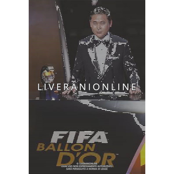 (120110) -- ZURICH, Jan. 10, 2012 () -- Norio Sasaki, coach of the Japanese women\'s national football team speaks after receiving the FIFA Women\'s Football Coach of the Year Award from German football star Lothar Matthaeus during the FIFA Ballon d\'Or Gala 2011 in Zurich, Switzerland, Jan. 9, 2012. (/Zhou Lei) (jyc) ©PHOTOSHOT/Agenzia Aldo Liverani Sas - ITALY ONLY: ZURIGO - PREMIAZIONE \' PALLONE D\'ORO 2011\'