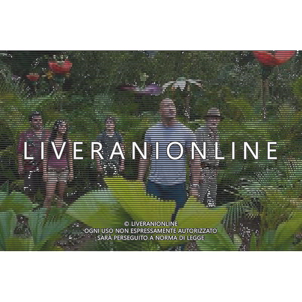 (L-r) LUIS GUZMçN as Gabato, VANESSA HUDGENS as Kailani, JOSH HUTCHERSON as Sean, DWAYNE JOHNSON as Hank, and MICHAEL CAINE as Alexander in New Line CinemaÕs family adventure ÒJOURNEY 2: THE MYSTERIOUS ISLAND,Ó a Warner Bros. Pictures release. ©PHOTOSHOT/ALDO LIVERANI SAS - ITALY ONLY -