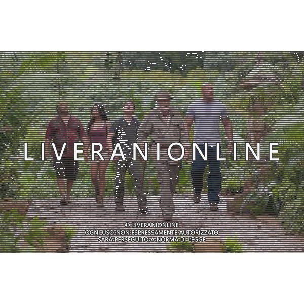(L-r) LUIS GUZMN as Gabato, VANESSA HUDGENS as Kailani, JOSH HUTCHERSON as Sean, MICHAEL CAINE as Alexander, and DWAYNE JOHNSON as Hank in New Line Cinemas family adventure JOURNEY 2: THE MYSTERIOUS ISLAND, a Warner Bros. Pictures release. ©PHOTOSHOT/ALDO LIVERANI SAS - ITALY ONLY -