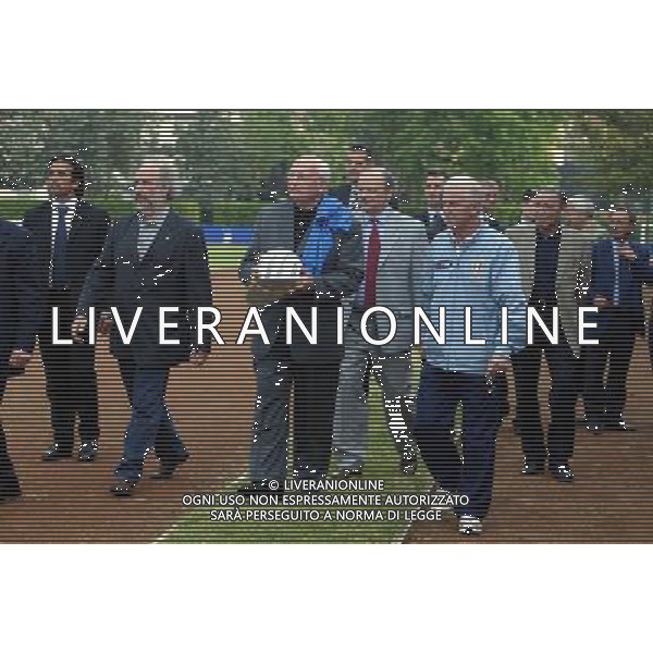 COVERCIANO 28/5/2004 ALLENAMENTO DELLA NAZIONALE ITALIANA VISITA DI MICHAIL GORBACIOV NELLA FOTO MAZZINI, GORBACIOV, TRAPATTONI E RIVA FOTO NUCCI/AG ALDO LIVERANI