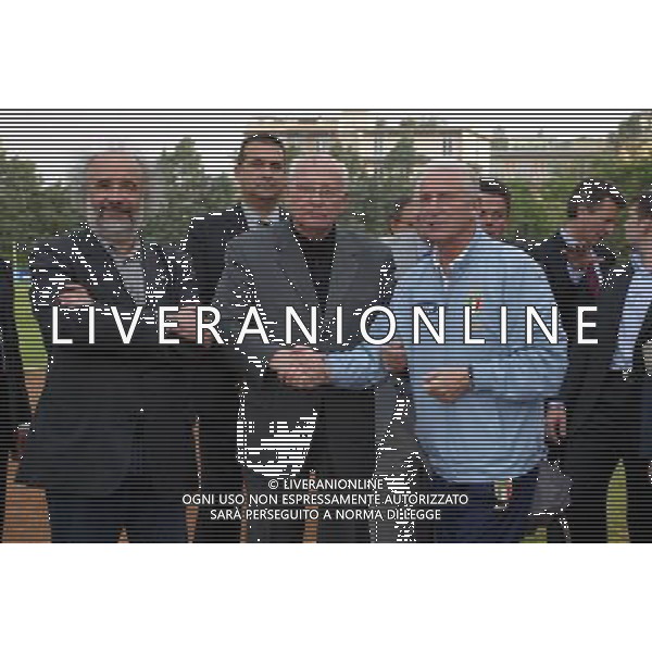 COVERCIANO 28/5/2004 ALLENAMENTO DELLA NAZIONALE ITALIANA VISITA DI MICHAIL GORBACIOV NELLA FOTO MAZZINI, GORBACIOV E TRAPATTONI FOTO NUCCI/AG ALDO LIVERANI