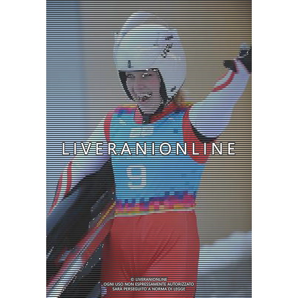 (120117) -- INNSBRUCK, Jan. 17, 2012 () -- Miriam-Stefanie Kastlunger of Austria celebrates after winning the gold medal during the Women\'s Singles Luge of Innsbruck 2012 Youth Olympic Games at the Olympic Sliding Centre in Innsbruck, Austria, Jan. 16, 2012. Saskia Langer of Germany won the silver medal and Ulla Zirne of Latvia won the bronze medal. (/Xu Liang) (wy) ©photoshot/Agenzia Aldo Liverani Sas - ITALY ONLY - Giochi Olimpici della Gioventu\' a Innsbruck, Austria, 16 Gennaio 2012.
