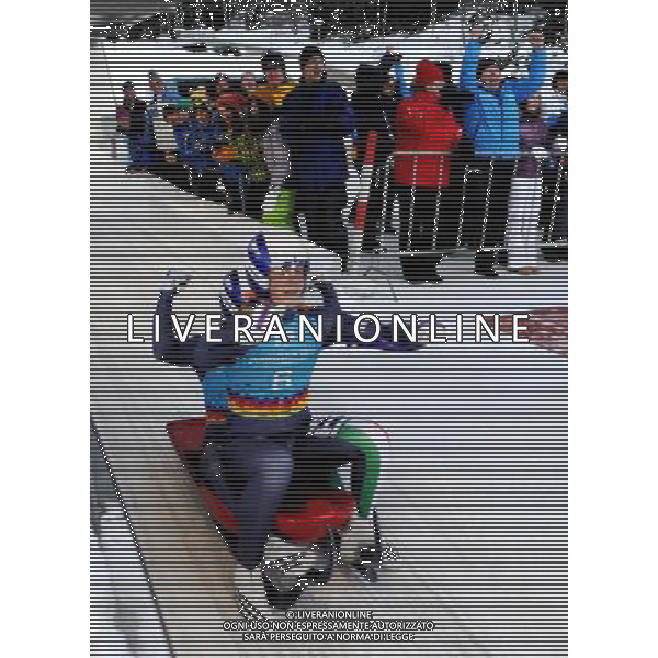 (120117) -- INNSBRUCK, Jan. 17, 2012 () -- Florian Gruber (front) and Simon Kainzwaldner of Italy celebrate at the finish line of Luge Doubles competition during Innsbruck 2012 Youth Olympic Games at Olympic Sliding Centre Innsbruck, Austria, Jan. 16, 2012. They won the gold medal of the event. (/Xu Liang) (yt) ©photoshot/Agenzia Aldo Liverani Sas - ITALY ONLY - Giochi Olimpici della Gioventu\' a Innsbruck, Austria, 16 Gennaio 2012.