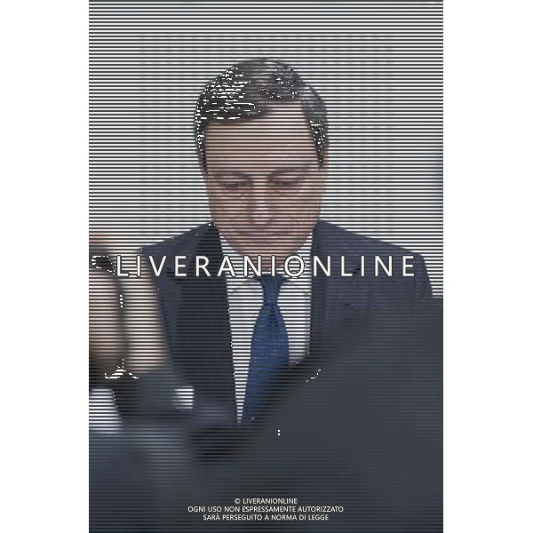 European Central Bank President and Chairman of the European Systemic Risk Board Mario Draghi during a meeting of the EU Economic and Monetary Affairs Committee at the European Parliament in Strasbourg, France on 2012-01-16 The committee met Draghi in his capacity as head of the European Systemic Risk Board (ESRB), which monitors the build up of potential economic imbalances. The focus was on competitiveness disparities among the eurozone economies. ©photoshot/AG ALDO LIVERANI SAS - ITALY ONLY Discorso di Mario Draghi Presidente della Banca centrale europea per chiarire la crisi finanziaria Europea