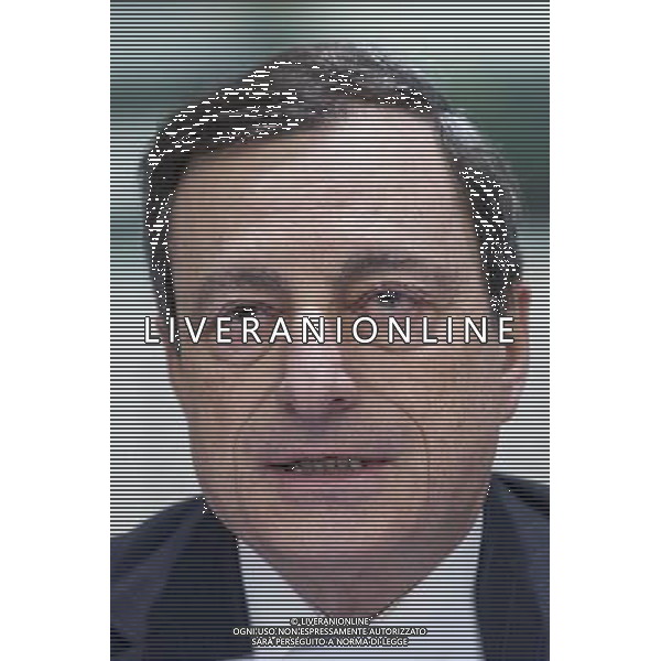 European Central Bank President and Chairman of the European Systemic Risk Board Mario Draghi during a meeting of the EU Economic and Monetary Affairs Committee at the European Parliament in Strasbourg, France on 2012-01-16 The committee met Draghi in his capacity as head of the European Systemic Risk Board (ESRB), which monitors the build up of potential economic imbalances. The focus was on competitiveness disparities among the eurozone economies. ©photoshot/AG ALDO LIVERANI SAS - ITALY ONLY Discorso di Mario Draghi Presidente della Banca centrale europea per chiarire la crisi finanziaria Europea