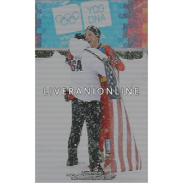(120121) -- INNSBRUCK, Jan. 21, 2012 () -- Bronze medalist Patrick Caldwell of Team U.S.A.(R) celebrates after Cross country skiing biathlon mixed relay at Seefeld Arena at the 1st Innsbruck 2012 Youth Olympic Games in Innsbruck, Austria, Jan. 21, 2012. U.S.A. won the bronze medal with 1 hour 5 minutes and 23 seconds. (/Bai Xuefei) ©photoshot/Agenzia Aldo Liverani Sas - ITALY ONLY - Austria: Giochi Olimpici della Gioventu\' a Innsbruck