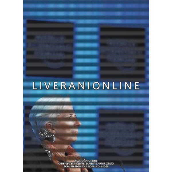 DAVOS/SWITZERLAND, 28JAN12 - Christine Lagarde, Managing Director, International Monetary Fund (IMF), Washington DC; Foundation Board Member is captured during the session \'Global Economic Outlook 2012\' at the Annual Meeting 2012 of the World Economic Forum at the congress centre in Davos, Switzerland, January 28, 2012. AG ALDO LIVERANI S A S ONLY ITALY