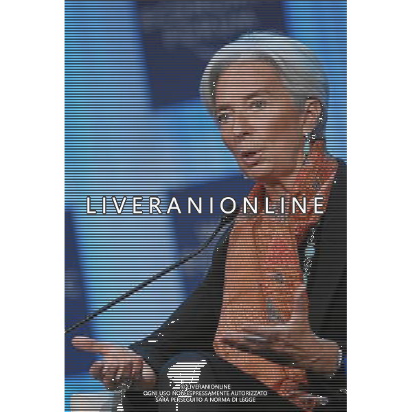 DAVOS/SWITZERLAND, 28JAN12 - Christine Lagarde, Managing Director, International Monetary Fund (IMF), Washington DC; Foundation Board Member speaks during the session \'Global Economic Outlook 2012\' at the Annual Meeting 2012 of the World Economic Forum at the congress centre in Davos, Switzerland, January 28, 2012. AG ALDO LIVERANI S A S ONLY ITALY