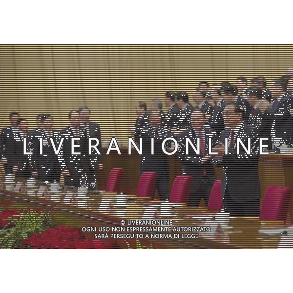 (120203) -- BEIJING, Feb. 3, 2012 -- Chinese Vice Premier Li Keqiang (1st R, front), Vice Premier Wang Qishan (2nd R, front), Edmund Ho Hau Wah (3rd R, front), vice-chairman of the 11th National Committee of the Chinese People\'s Political Consultative Conference (CPPCC), and other officials arrives for the ceremony to celebrate the centenary anniversary of the establishment of the Bank of China (BOC), at the Great Hall of the People in Beijing, capital of China, Feb. 3, 2012. Chinese Premier Wen Jiabao sent a congratulatory letter and it was read during the ceremony. Huang Jingwen) (zhs) AG ALDO LIVERANI S A S ONLY ITALY