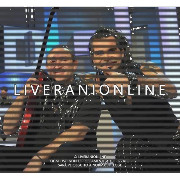 MILANO 5/2/2012 STUDI TELEVISI DI RAI 2 DI VIA MECENATE TRASMISSIONE TELEVISIVA: -QUELLI CHE IL CALCIO- NELLA FOTO FEDERICO RENZULLI DETTO GIGO E PIERO PELU\' FOTO ROMANO/AG ALDO LIVERANI