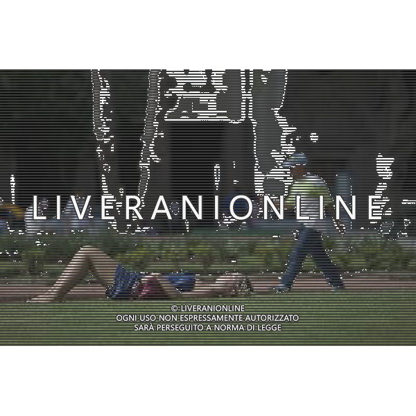 (120208) -- BUENOS AIRES, Feb. 8, 2012 () -- A girl lies on the grassland in Buenos Aires, capital of Argentina, Feb. 7, 2012. Argentina suffered a heat wave on Feb. 7, with the highest temperature of Buenos Aires surpassing 40 degrees Celsius and that of La Rioja surpassing 50 degrees Celsius. (/Martin Zabala) (mx) SITUAZIONI CALDO BUENOS AIRES ARGENTINA ©AG ALDO LIVERANI SAS - ITALY ONLY