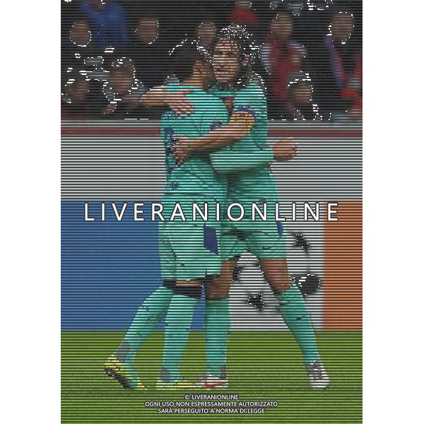 firo Fu§ball,Fussball, 14.02.2012 UEFA Champions League, Saison 2011/2012 Bayer 04 Leverkusen - FC Barcelona 1:3 Torjubel, Jubel, Alexis Sanchez, Barcelona, Tor zum 0:1, Jubel mit Carles Puyol, Barcelona $worldrightsEs gelten unsere AGB, einsehbar auf www.firosportphoto.de copyright by firo sportphoto: Coesfelder Stra§e 207Ê 48249 D † L M E N (Duelmen) www.firosportphoto.de mail@firosportphoto.de (V o l k s b a n k B o c h u m - W i t t e n ) BLZ.: 430 601 29 Kt. Nr.: 341 117 100 Tel:Ê 02594-9916004 Fax:Ê 02594-9916005 Champions League, Bayer Leverkusen Barcellona 1-3 ©AG ALDO LIVERANI SAS - ITALY ONLY *** Local Caption *** .