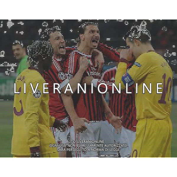 UEFA Champions League 2011/2012 Ottavi di Finale Andata Milano - 15.02.2012 Milan-Arsenal Nella Foto zlatan ibrahimovic esultanza dopo il gol su rigore /Ph.Vitez-Ag. Aldo Liverani