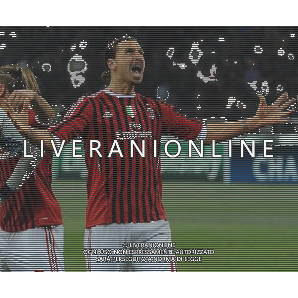 UEFA Champions League 2011/2012 Ottavi di Finale Andata Milano - 15.02.2012 Milan-Arsenal Nella Foto: zlatan ibrahimovic esultanza dopo il gol su rigore /Ph.Vitez-Ag. Aldo Liverani
