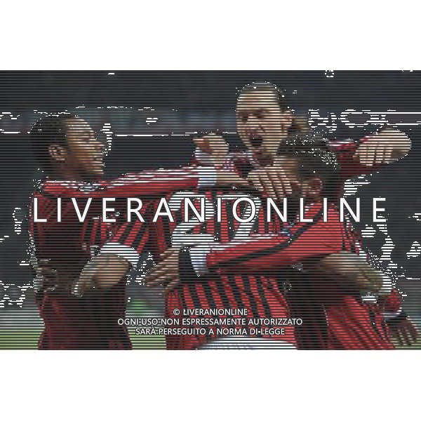 UEFA Champions League - Ottavi di finale gara di andata Milano 15-02-2012 Milan - Arsenal nella foto: abbracci esultanza dopo il gol di prince Boateng del 1 a 0 foto Roberto Garavaglia - ag. Aldo Liverani sas