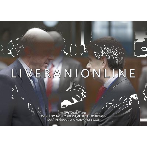 (120221) -- BRUSSELS, Feb. 21, 2012 () -- Spanish Finance Minister Luis De Guindos (L) talks with his Portuguese counterpart Vitor Gaspar prior to an ECOFIN meeting at the EU Headquarters in Brussels, capital of Belgium, on Feb. 21, 2012. (/Thierry Monasse) (ypf) - Xinhua/Photoshot - ag. aldo liverani sas italy only