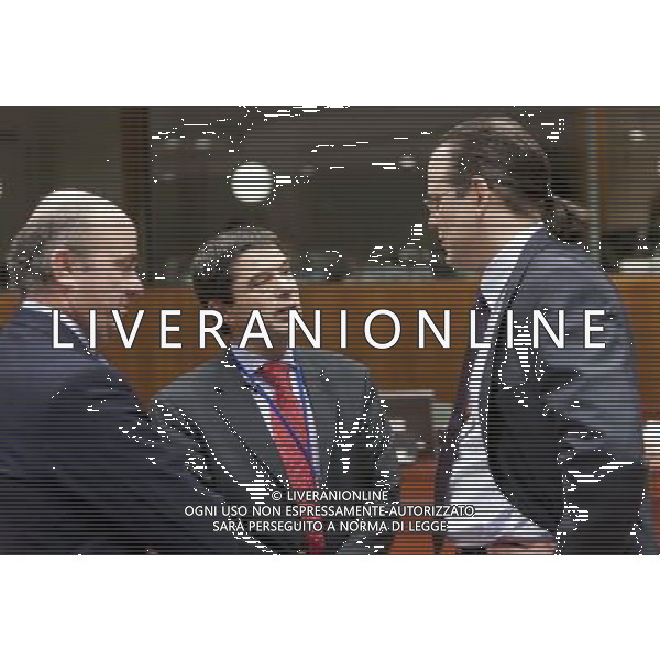 (120221) -- BRUSSELS, Feb. 21, 2012 () -- Spanish Finance Minister Luis De Guindos, Portuguese Finance Minister Vitor Gaspar and Swedish Finance Minister Anders Borg (from L to R) talk prior an ECOFIN meeting at the EU Headquarters in Brussels, capital of Belgium, on Feb. 21, 2012. (/Thierry Monasse) (ypf) - Xinhua/Photoshot - ag. aldo liverani sas italy only