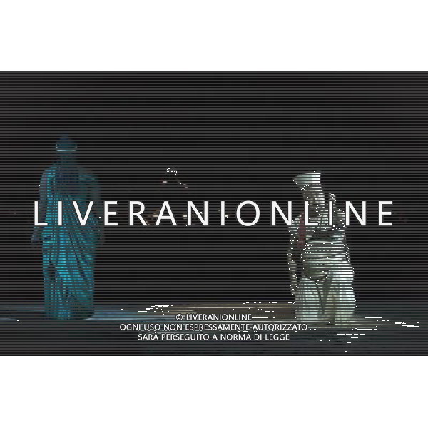 The full dress rehearsal of Stephen Medcalf\'s new production of Verdi\'s opera \'Aida\' at the Royal Albert Hall in London on February 22, 2012. Running from February 23 to March 11, the production features 120 cast members and will vividly recreate a world of eternal love set within the ruins of ancient Egypt. An international cast will be accompanied by the Royal Philharmonic Orchestra, conducted by Andrew Greenwood. /AG ALDO LIVERANI SAS - ITALY ONLY -
