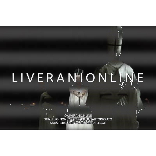 The full dress rehearsal of Stephen Medcalf\'s new production of Verdi\'s opera \'Aida\' at the Royal Albert Hall in London on February 22, 2012. Running from February 23 to March 11, the production features 120 cast members and will vividly recreate a world of eternal love set within the ruins of ancient Egypt. An international cast will be accompanied by the Royal Philharmonic Orchestra, conducted by Andrew Greenwood. /AG ALDO LIVERANI SAS - ITALY ONLY -