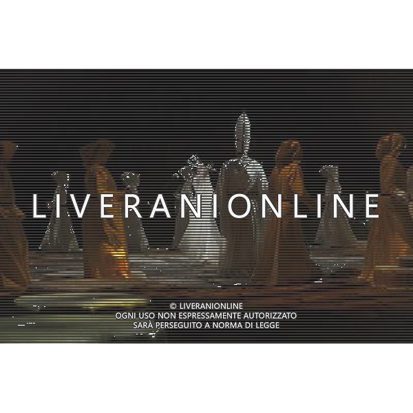 The full dress rehearsal of Stephen Medcalf\'s new production of Verdi\'s opera \'Aida\' at the Royal Albert Hall in London on February 22, 2012. Running from February 23 to March 11, the production features 120 cast members and will vividly recreate a world of eternal love set within the ruins of ancient Egypt. An international cast will be accompanied by the Royal Philharmonic Orchestra, conducted by Andrew Greenwood. /AG ALDO LIVERANI SAS - ITALY ONLY -