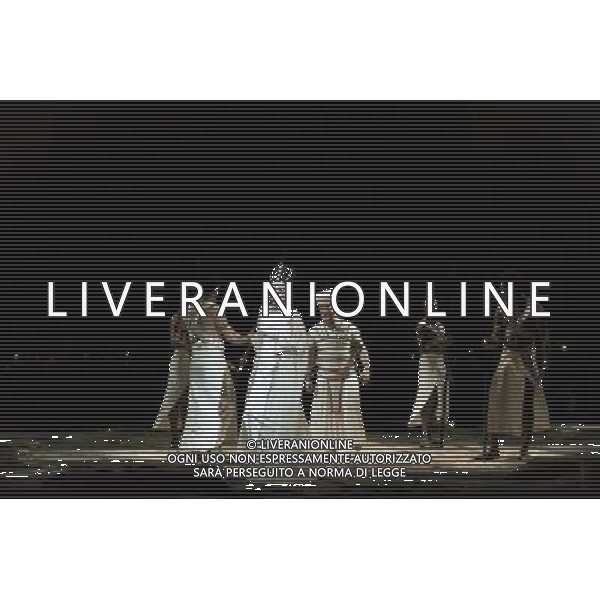 The full dress rehearsal of Stephen Medcalf\'s new production of Verdi\'s opera \'Aida\' at the Royal Albert Hall in London on February 22, 2012. Running from February 23 to March 11, the production features 120 cast members and will vividly recreate a world of eternal love set within the ruins of ancient Egypt. An international cast will be accompanied by the Royal Philharmonic Orchestra, conducted by Andrew Greenwood. /AG ALDO LIVERANI SAS - ITALY ONLY -