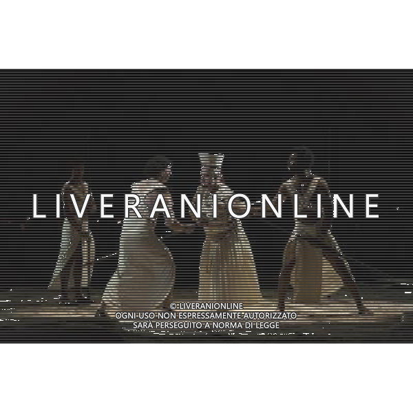 The full dress rehearsal of Stephen Medcalf\'s new production of Verdi\'s opera \'Aida\' at the Royal Albert Hall in London on February 22, 2012. Running from February 23 to March 11, the production features 120 cast members and will vividly recreate a world of eternal love set within the ruins of ancient Egypt. An international cast will be accompanied by the Royal Philharmonic Orchestra, conducted by Andrew Greenwood. /AG ALDO LIVERANI SAS - ITALY ONLY -