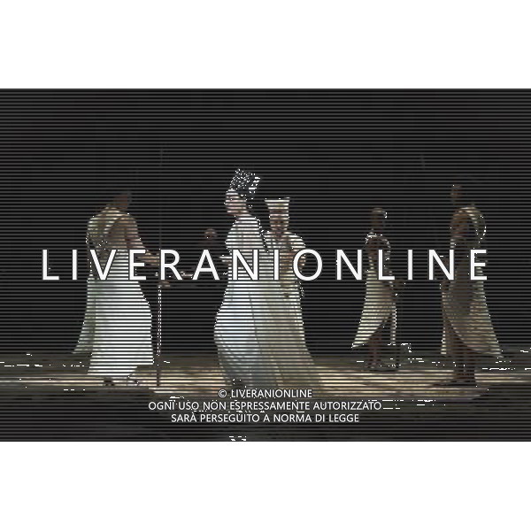 The full dress rehearsal of Stephen Medcalf\'s new production of Verdi\'s opera \'Aida\' at the Royal Albert Hall in London on February 22, 2012. Running from February 23 to March 11, the production features 120 cast members and will vividly recreate a world of eternal love set within the ruins of ancient Egypt. An international cast will be accompanied by the Royal Philharmonic Orchestra, conducted by Andrew Greenwood. /AG ALDO LIVERANI SAS - ITALY ONLY -