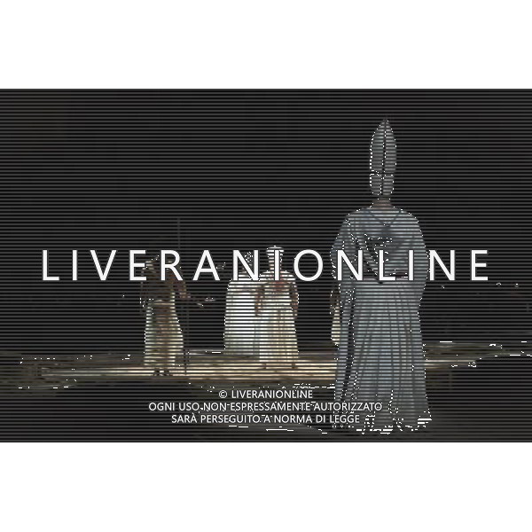 The full dress rehearsal of Stephen Medcalf\'s new production of Verdi\'s opera \'Aida\' at the Royal Albert Hall in London on February 22, 2012. Running from February 23 to March 11, the production features 120 cast members and will vividly recreate a world of eternal love set within the ruins of ancient Egypt. An international cast will be accompanied by the Royal Philharmonic Orchestra, conducted by Andrew Greenwood. /AG ALDO LIVERANI SAS - ITALY ONLY -