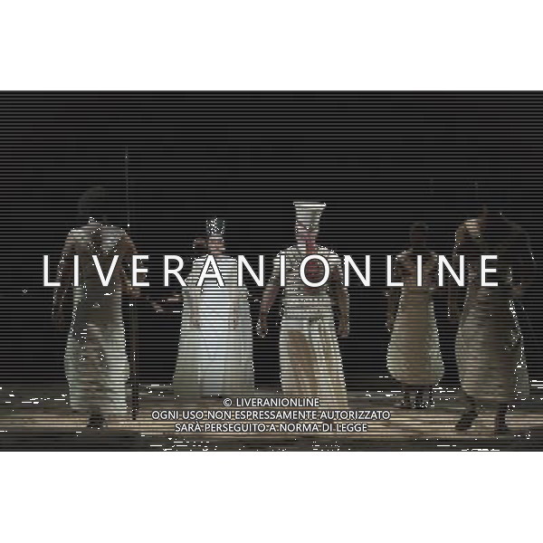 The full dress rehearsal of Stephen Medcalf\'s new production of Verdi\'s opera \'Aida\' at the Royal Albert Hall in London on February 22, 2012. Running from February 23 to March 11, the production features 120 cast members and will vividly recreate a world of eternal love set within the ruins of ancient Egypt. An international cast will be accompanied by the Royal Philharmonic Orchestra, conducted by Andrew Greenwood. /AG ALDO LIVERANI SAS - ITALY ONLY -